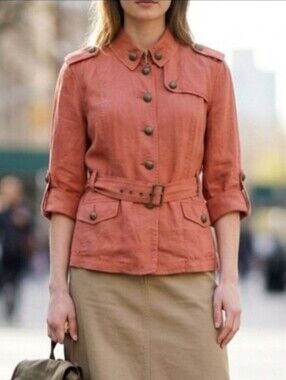 Vintage 100% Linen Top Military Combat by Live A Little / Sz M / Burnt orange